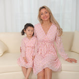 Family Matching Chiffon Long Floral Dress  Mother and Daughter Dress