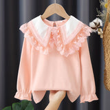 Baby Girls Long Sleeve T-shirt Collar Cotton Lace Top