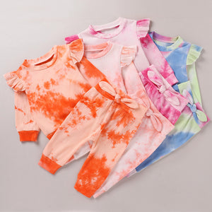 New Baby Girl 3-color Tie Dye Pit Strip Long Sleevel 3 Pcs Suit