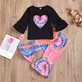 Kid Baby Girl Love Embroidered Printed Flared Suits 2 Pcs Sets