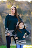 Family Matching Hem Striped Long-sleeved Parent-child Shirts