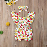Baby Girl Floral Ruffle Sleeve Backless Romper 2Pcs Outfit Set