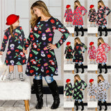 Fmaily Matching Parent-Child Dress Christmas Long-sleeved Print Look Same