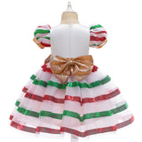 Kid Baby Girl Christmas Long Dress Bow Lace Evening Dress