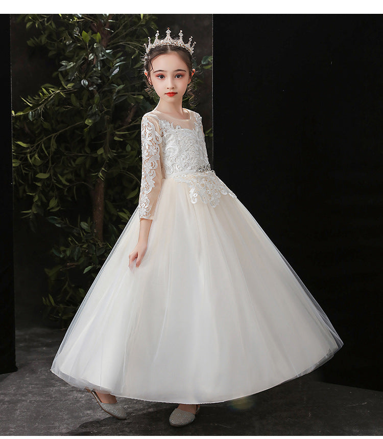 Elegant Pink Tulle Flower Kid Girl Wedding Princess Long Prom Dress