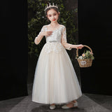 Elegant Pink Tulle Flower Kid Girl Wedding Princess Long Prom Dress