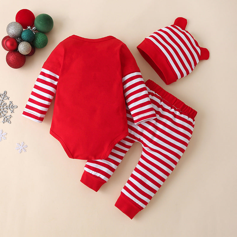 Autumn Baby Christmas Long Sleeve Striped Casual 3 Pcs Suit
