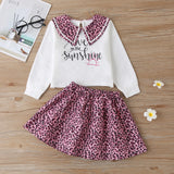 Kid Baby Girls Suit Autumn Leopard Print Letter Long Sleeve 2 Pcs Sets