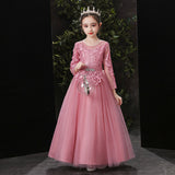 Elegant Pink Tulle Flower Kid Girl Wedding Princess Long Prom Dress