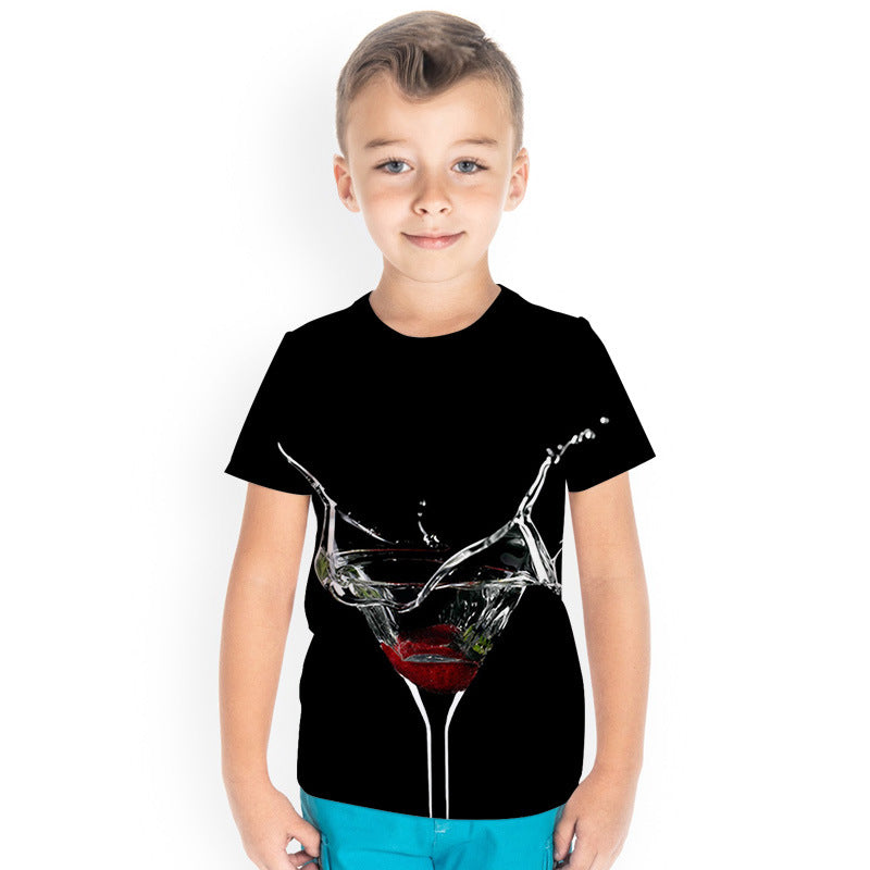 Kid Boy Girl Trend Digital 3D Printed Round Collar Leisure T-shirt