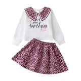 Kid Baby Girls Suit Autumn Leopard Print Letter Long Sleeve 2 Pcs Sets