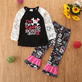 Kid Baby Girl Outfit Lace Sleeve Alphabet Halloween 2 Pcs Sets