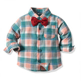 Long Sleeve Plaid Suspender Christmas Baby Boy 2 Pcs Set Suits