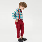 Long Sleeve Plaid Suspender Christmas Baby Boy 2 Pcs Set Suits