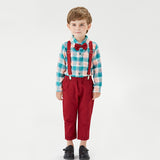 Long Sleeve Plaid Suspender Christmas Baby Boy 2 Pcs Set Suits