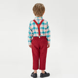 Long Sleeve Plaid Suspender Christmas Baby Boy 2 Pcs Set Suits