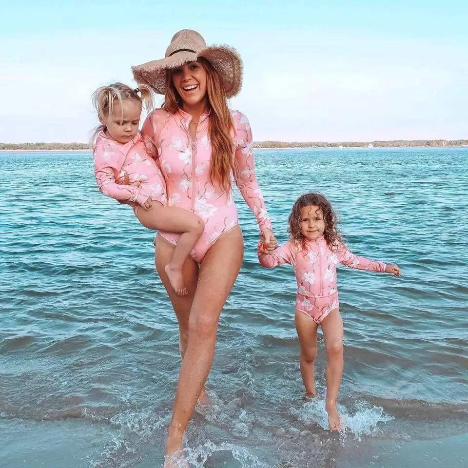 Family Matching Swimsuit Beach Sun-protective Swimwear Sexy Floral Bodysuit
