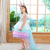 Girls Unicorn Princess Rainbow Mesh Ballet Halloween Christmas Dress