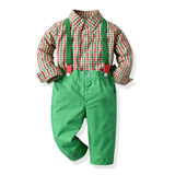 Baby Boy Set suits Long-sleeved Plaid Christmas 2 Pcs