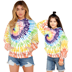 Family Matching Hoodie Tie-dyed Digital Printed Long Sleeve Pullover Tops