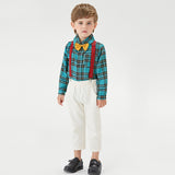 Baby Boy Plaid Long-sleeved Christmas Bib Set 2 Pcs Suits