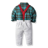 Baby Boy Plaid Long-sleeved Christmas Bib Set 2 Pcs Suits