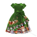 Kid Baby Printed Christmas Bow Princess Dress