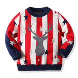 Kid Boy Stripe Star Elk Soft Double Layer Christmas Sweater