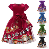 Kid Baby Printed Christmas Bow Princess Dress