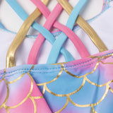 Kid Girls Swimwear Feather Print Binding Bikini Swimsuits