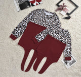 Family Matching Pattern Stitching Burgundy Top Parent-child Shirts