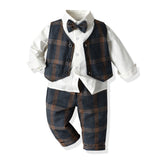 Kid Baby Boy Plaid Long Sleeve British Suit 2 Pcs Sets