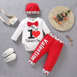 Baby Girl Valentine's Day Hot Seller Bowknot Heart-printed 3 Pcs Sets