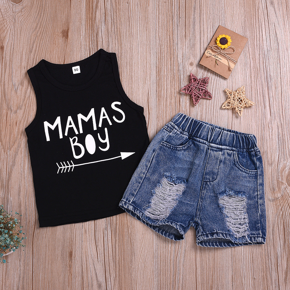 Kid Baby Sleeveless Letter Top Denim Shorts 2 Pcs Set Outfit