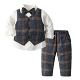 Kid Baby Boy Plaid Long Sleeve British Suit 2 Pcs Sets