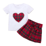 Valentine's Day Set Baby Kid Girl Pearl Heart White Short Sleeve 2 Pcs