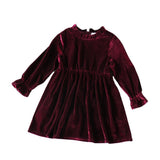 Kid Baby Girl Pure Color Velvet Long Sleeve Autumn Dresses