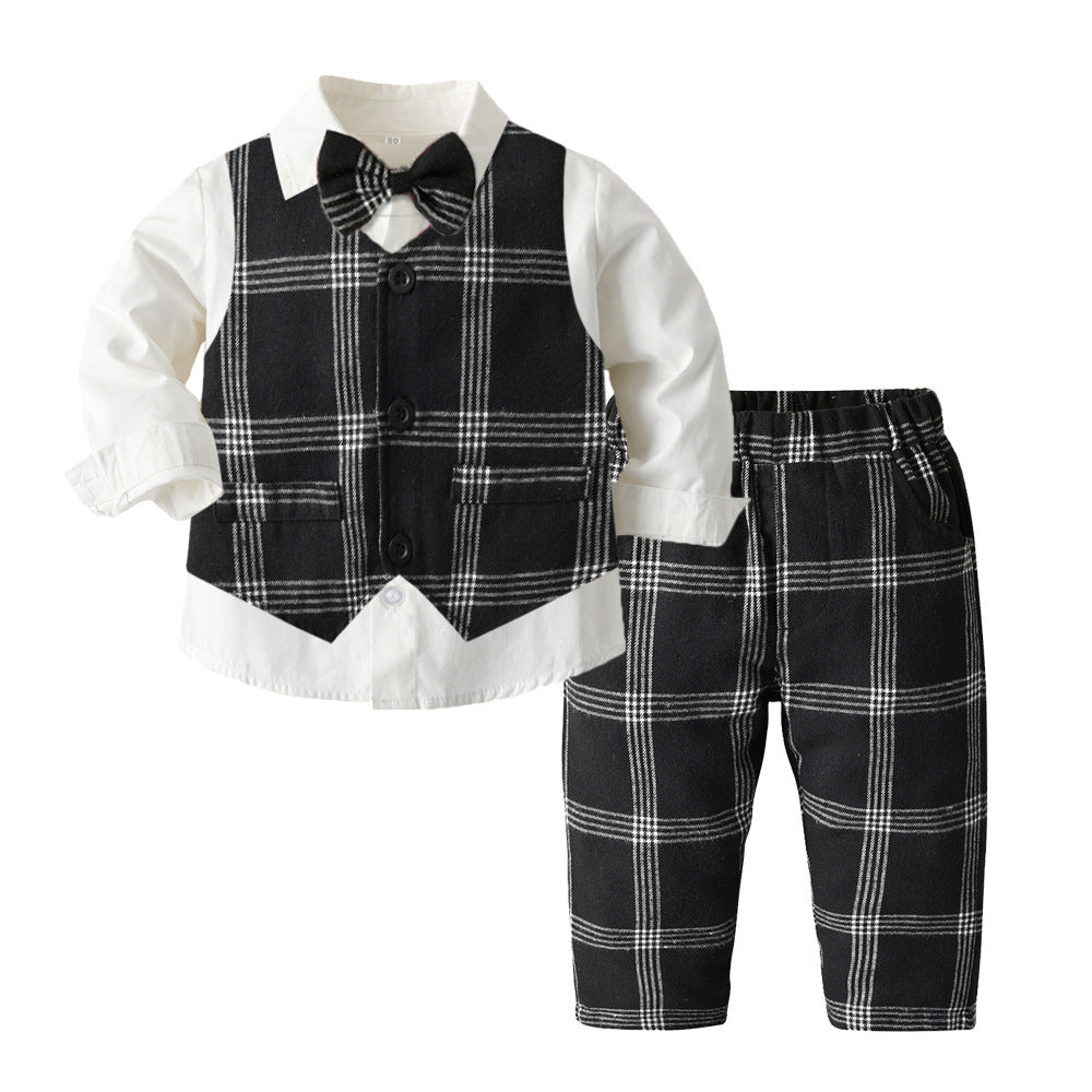 Boy Fashionable Plaid Set Formal Suits 2 Pcs