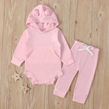 Baby Boys Girls Solid Color Hooded Halterie 2 Pcs Sets