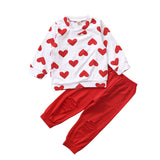 Kid Baby Girl Valentine's Day Heart Round Neck Long Sleeve 2 Pcs Sets