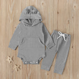 Baby Boys Girls Solid Color Hooded Halterie 2 Pcs Sets