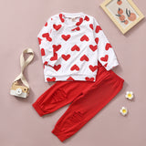 Kid Baby Girl Valentine's Day Heart Round Neck Long Sleeve 2 Pcs Sets