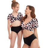 Family Matching Mom Daughter Bubble Sleeve Bikini Swimsuit