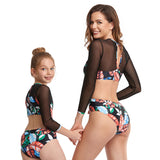 Family Matching Parent-child Mesh Long Sleeve Sunscreen One-piece Swimsuit