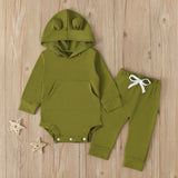 Baby Boys Girls Solid Color Hooded Halterie 2 Pcs Sets