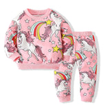 Kid Baby Girls Long Sleeve Cartoon Unicorn Tracksuit 2 Pcs Set Pajamas