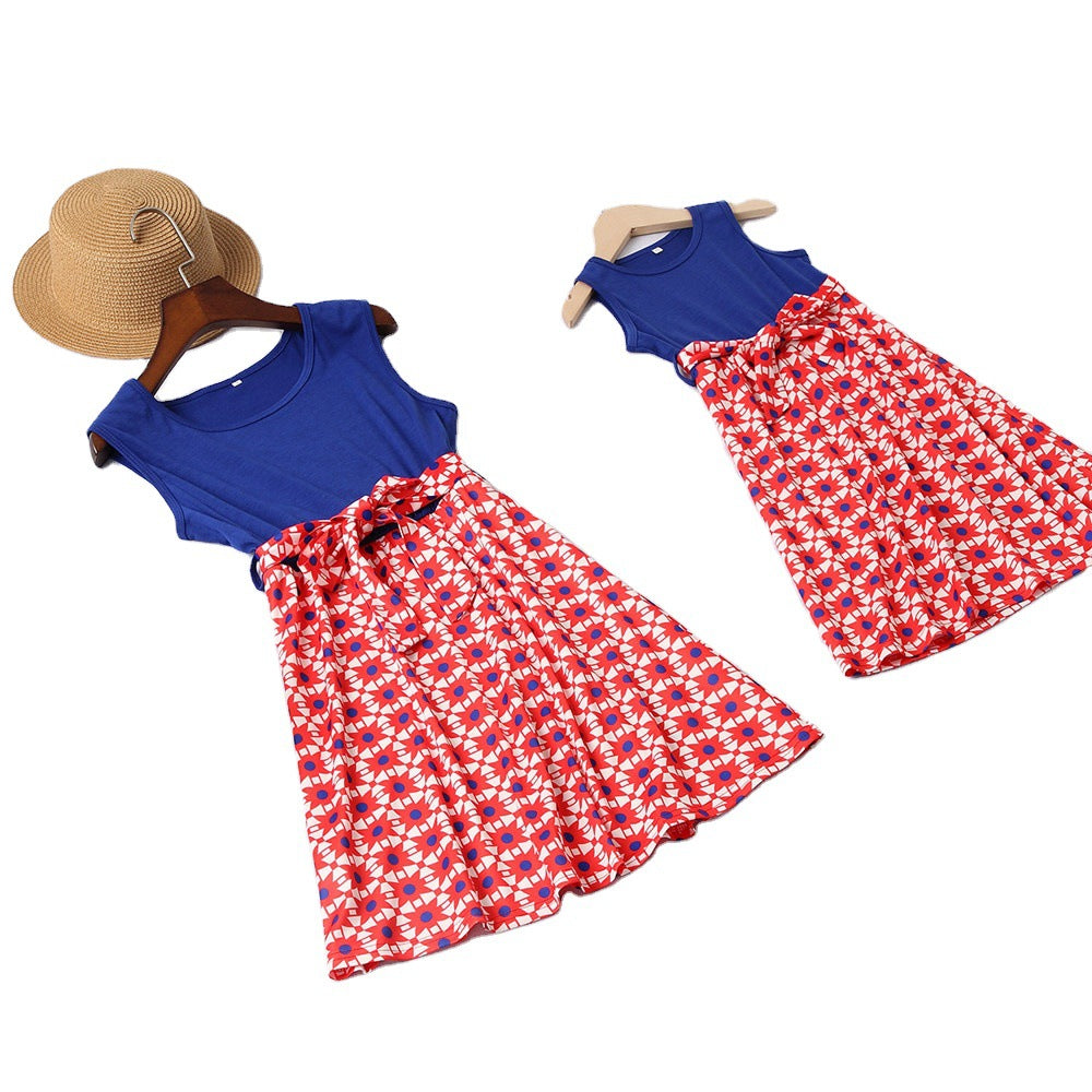 Family Matching Parent-child Spring Splicing Mother Daughter Dresses