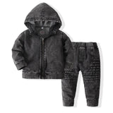 Kid Baby Boy Cowboy Suit Long-sleeved Hooded Zipper 2 Pcs Set