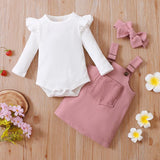 Baby Girl Long Sleeve RuffleF Suspender 3 Pcs Suits