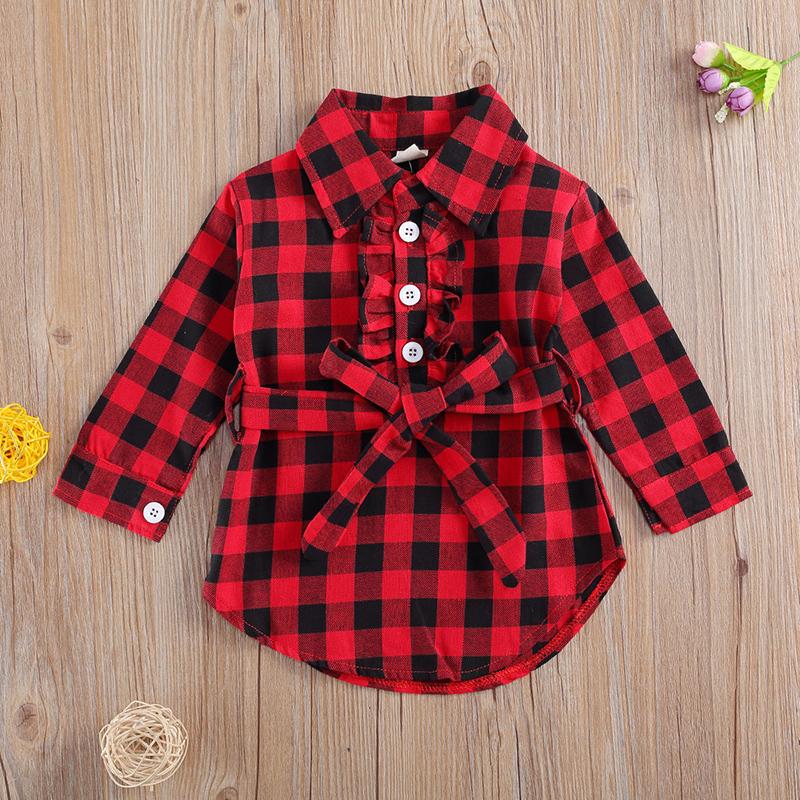 Toddler Baby Girl Long Sleeve Button Red Plaid Shirt